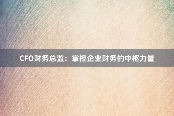 CFO财务总监：掌控企业财务的中枢力量